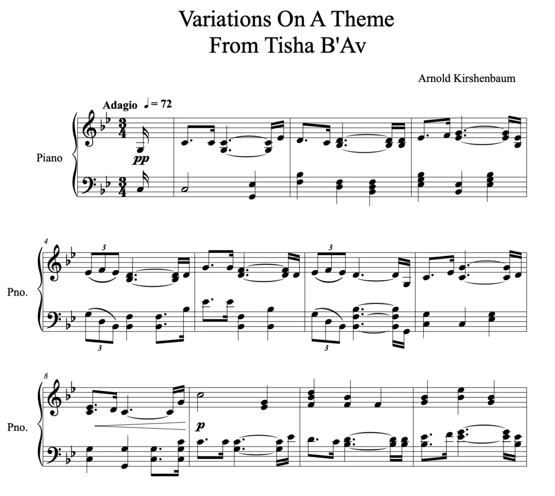 Score preview for Variations on a Theme from Tisha B'Av (Solo Piano)